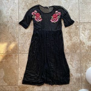 Potter’s Pot Black Mesh Floral Dress with pink flowers